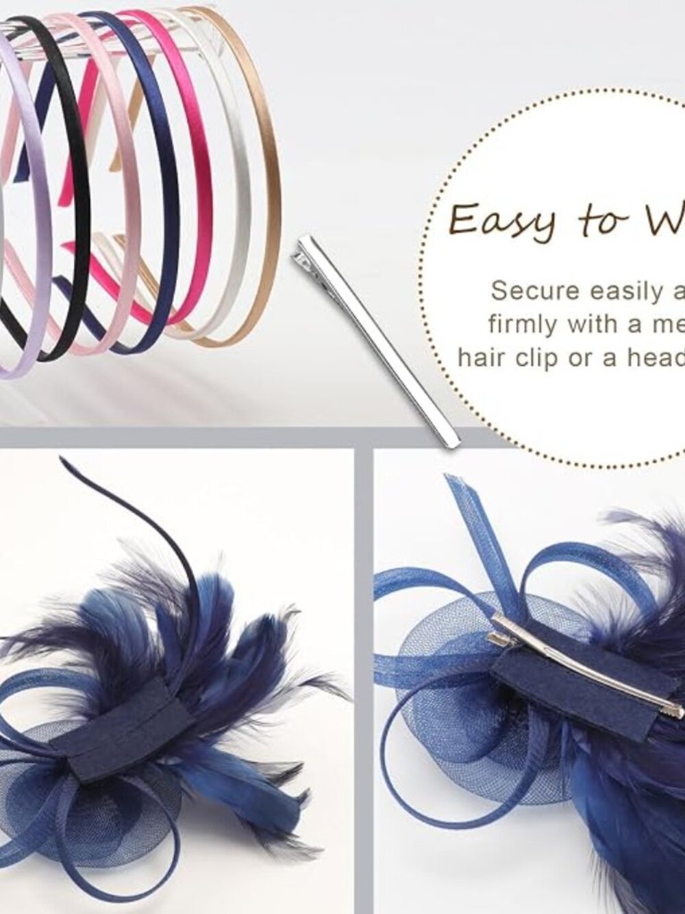Fascinators Hats for Women Tulle Feather Tea Party Fascinator Hats - Picture 5 of 7
